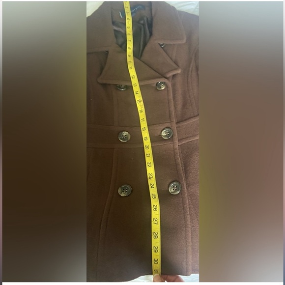 Anne Klein AK chocolate brown double breasted Tourtise button peacoat SZ M - Picture 6 of 7